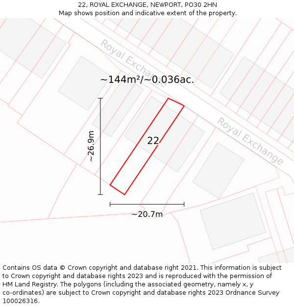 22, ROYAL EXCHANGE, NEWPORT, PO30 2HN: Plot and title map