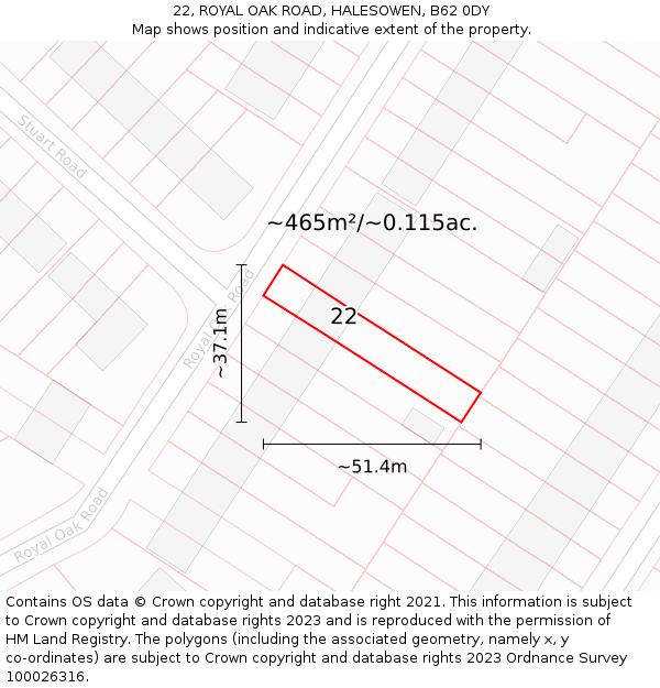 22, ROYAL OAK ROAD, HALESOWEN, B62 0DY: Plot and title map