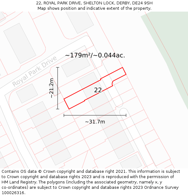 22, ROYAL PARK DRIVE, SHELTON LOCK, DERBY, DE24 9SH: Plot and title map