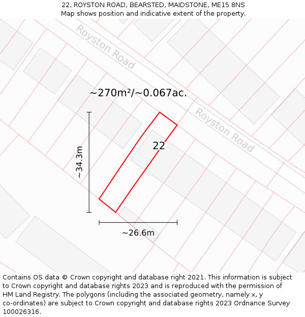 22, ROYSTON ROAD, BEARSTED, MAIDSTONE, ME15 8NS: Plot and title map