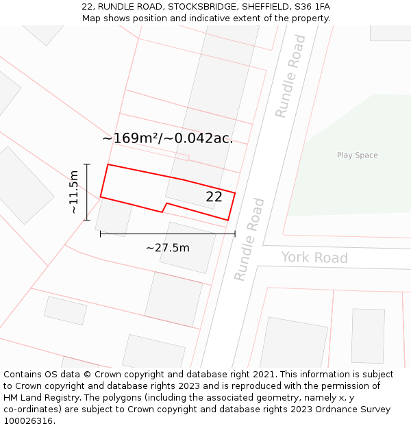 22, RUNDLE ROAD, STOCKSBRIDGE, SHEFFIELD, S36 1FA: Plot and title map