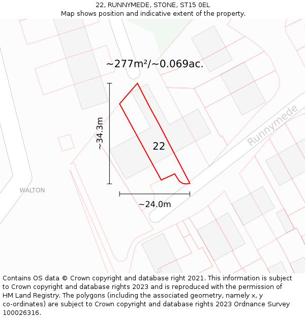 22, RUNNYMEDE, STONE, ST15 0EL: Plot and title map