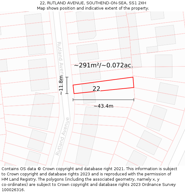 22, RUTLAND AVENUE, SOUTHEND-ON-SEA, SS1 2XH: Plot and title map
