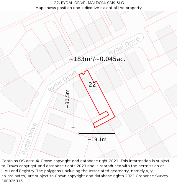 22, RYDAL DRIVE, MALDON, CM9 5LG: Plot and title map