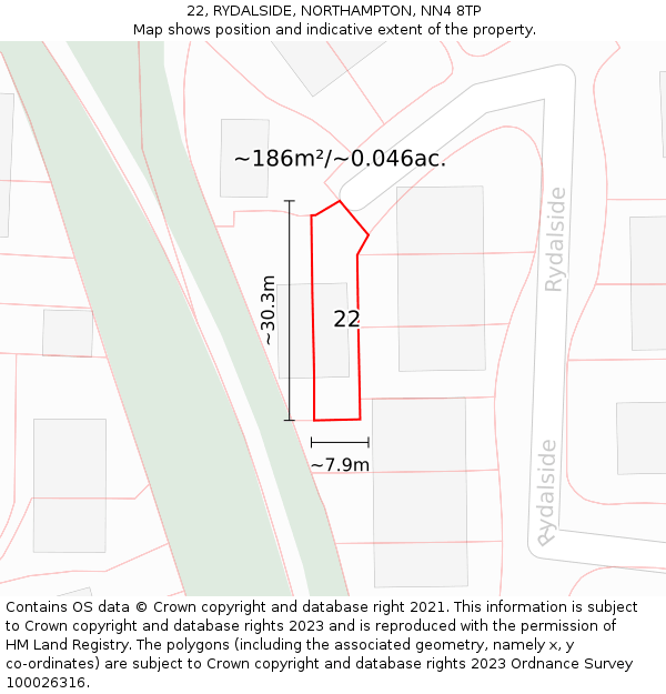 22, RYDALSIDE, NORTHAMPTON, NN4 8TP: Plot and title map
