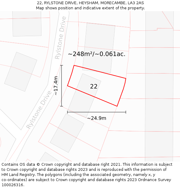 22, RYLSTONE DRIVE, HEYSHAM, MORECAMBE, LA3 2AS: Plot and title map