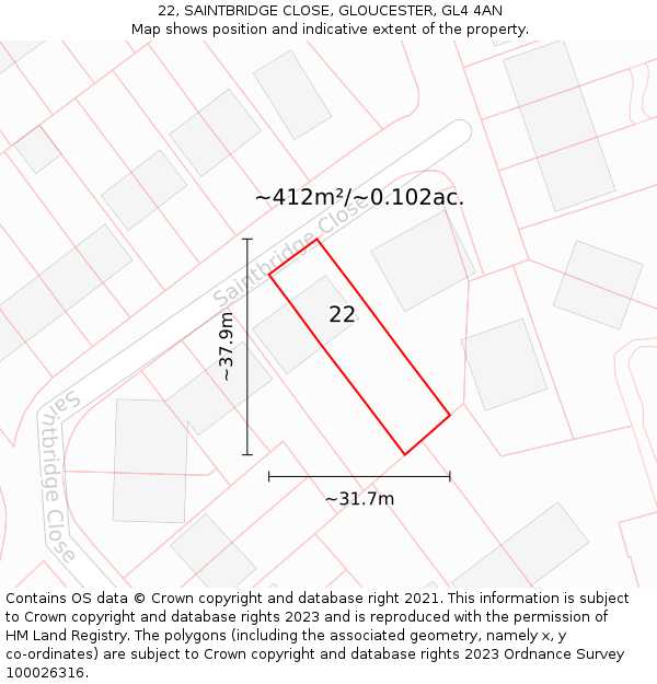 22, SAINTBRIDGE CLOSE, GLOUCESTER, GL4 4AN: Plot and title map