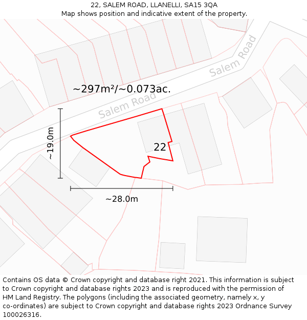22, SALEM ROAD, LLANELLI, SA15 3QA: Plot and title map