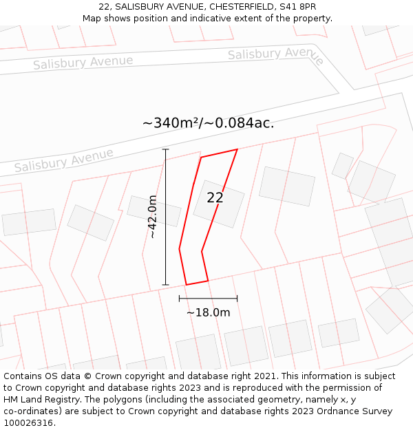 22, SALISBURY AVENUE, CHESTERFIELD, S41 8PR: Plot and title map