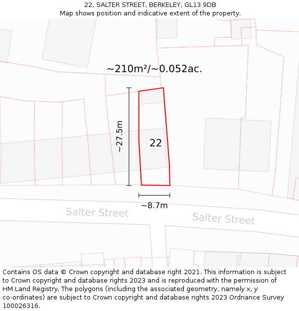 22, SALTER STREET, BERKELEY, GL13 9DB: Plot and title map
