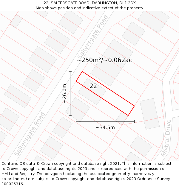 22, SALTERSGATE ROAD, DARLINGTON, DL1 3DX: Plot and title map