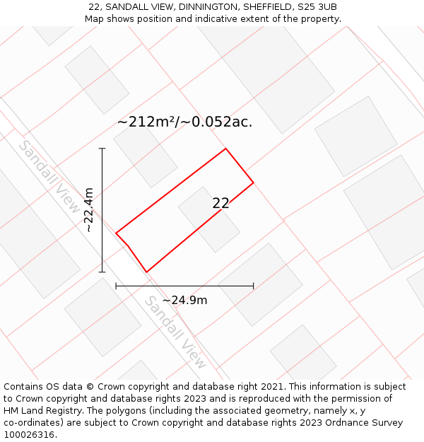 22, SANDALL VIEW, DINNINGTON, SHEFFIELD, S25 3UB: Plot and title map