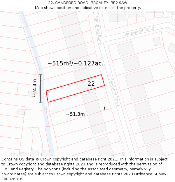 22, SANDFORD ROAD, BROMLEY, BR2 9AW: Plot and title map