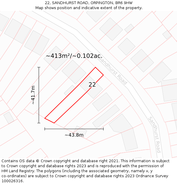 22, SANDHURST ROAD, ORPINGTON, BR6 9HW: Plot and title map