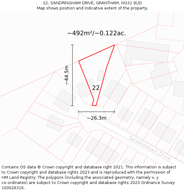 22, SANDRINGHAM DRIVE, GRANTHAM, NG31 9UD: Plot and title map