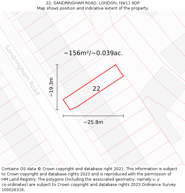22, SANDRINGHAM ROAD, LONDON, NW11 9DP: Plot and title map
