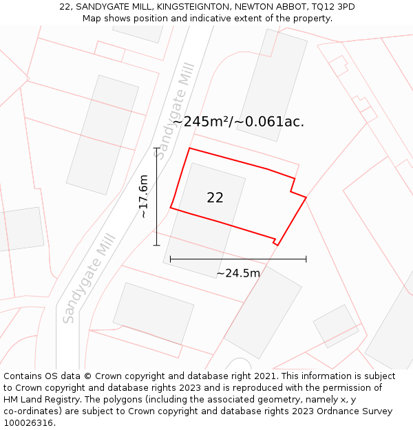 22, SANDYGATE MILL, KINGSTEIGNTON, NEWTON ABBOT, TQ12 3PD: Plot and title map