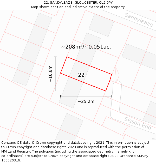 22, SANDYLEAZE, GLOUCESTER, GL2 0PY: Plot and title map