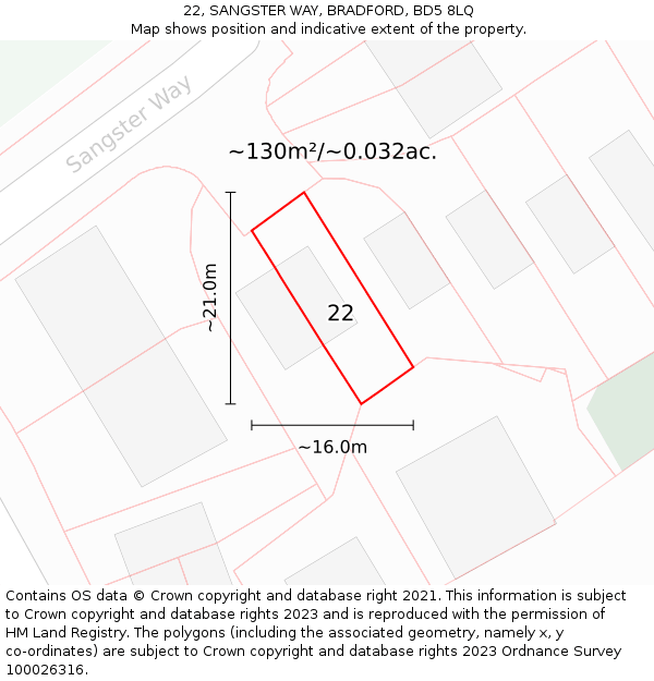 22, SANGSTER WAY, BRADFORD, BD5 8LQ: Plot and title map