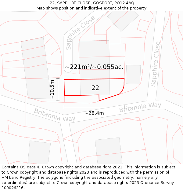 22, SAPPHIRE CLOSE, GOSPORT, PO12 4AQ: Plot and title map