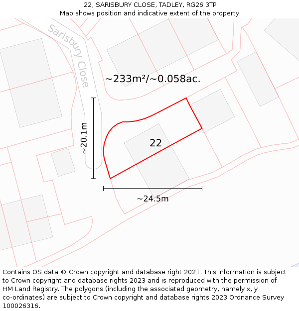 22, SARISBURY CLOSE, TADLEY, RG26 3TP: Plot and title map
