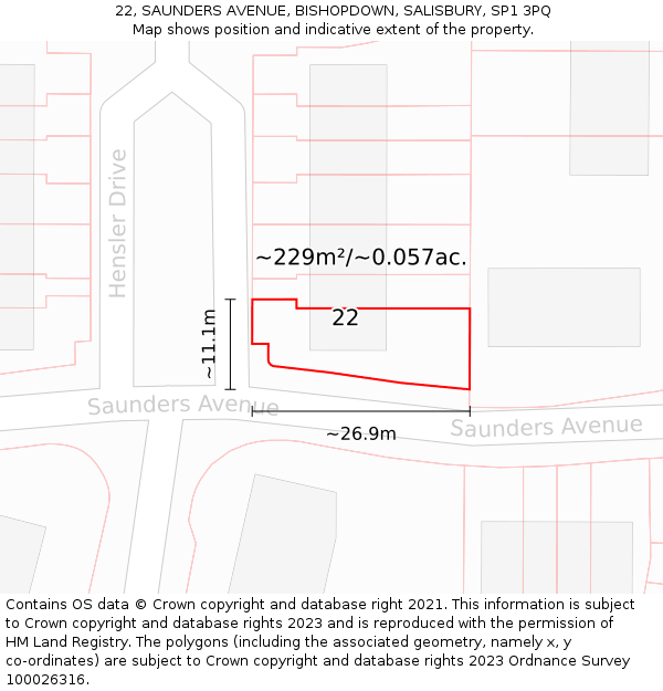 22, SAUNDERS AVENUE, BISHOPDOWN, SALISBURY, SP1 3PQ: Plot and title map