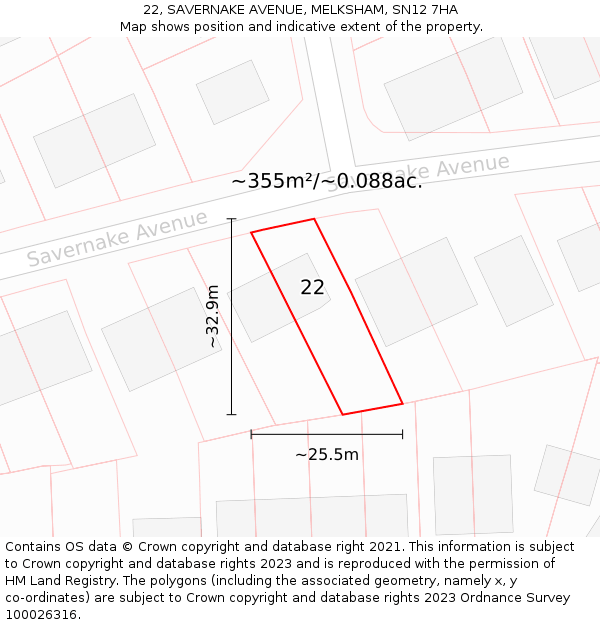 22, SAVERNAKE AVENUE, MELKSHAM, SN12 7HA: Plot and title map