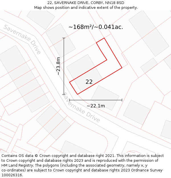 22, SAVERNAKE DRIVE, CORBY, NN18 8SD: Plot and title map