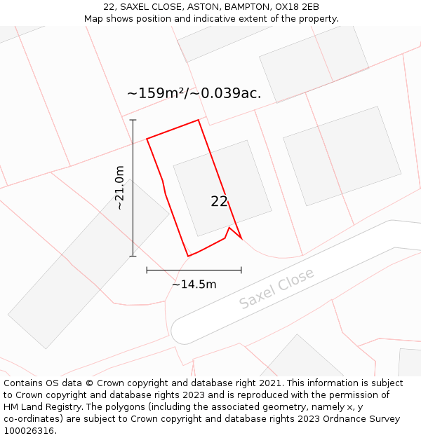 22, SAXEL CLOSE, ASTON, BAMPTON, OX18 2EB: Plot and title map