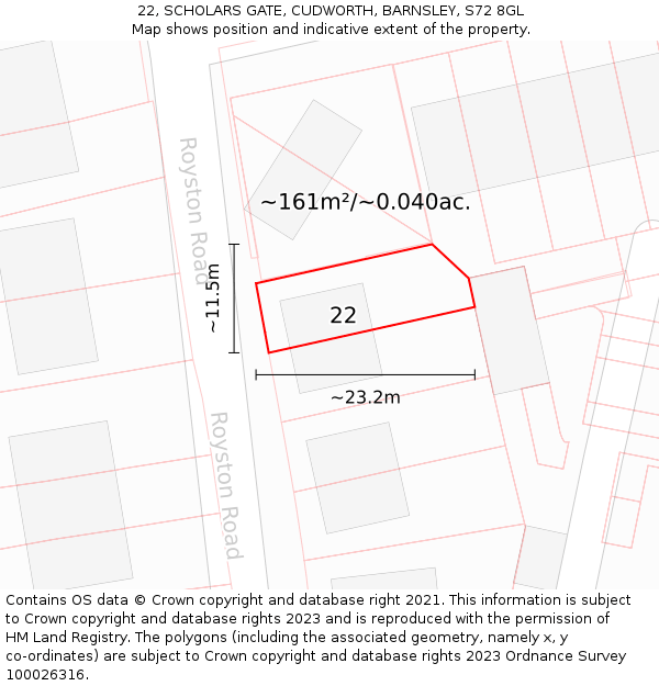 22, SCHOLARS GATE, CUDWORTH, BARNSLEY, S72 8GL: Plot and title map