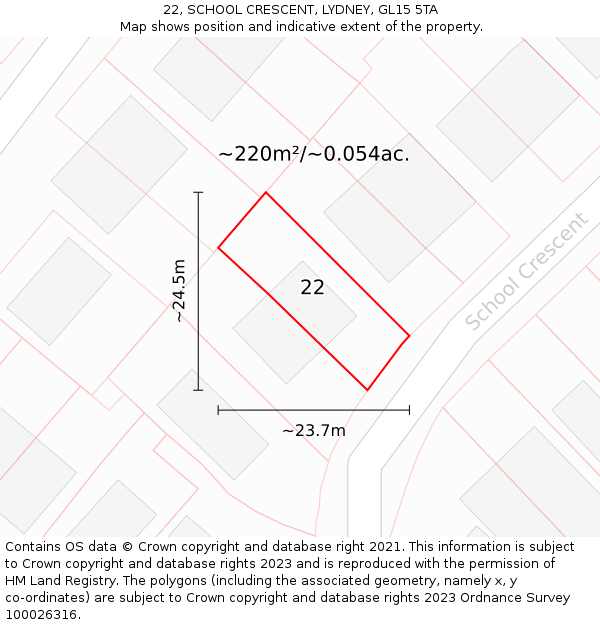 22, SCHOOL CRESCENT, LYDNEY, GL15 5TA: Plot and title map
