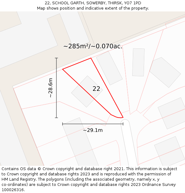 22, SCHOOL GARTH, SOWERBY, THIRSK, YO7 1PD: Plot and title map