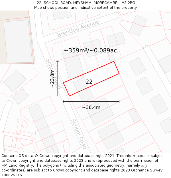 22, SCHOOL ROAD, HEYSHAM, MORECAMBE, LA3 2RG: Plot and title map