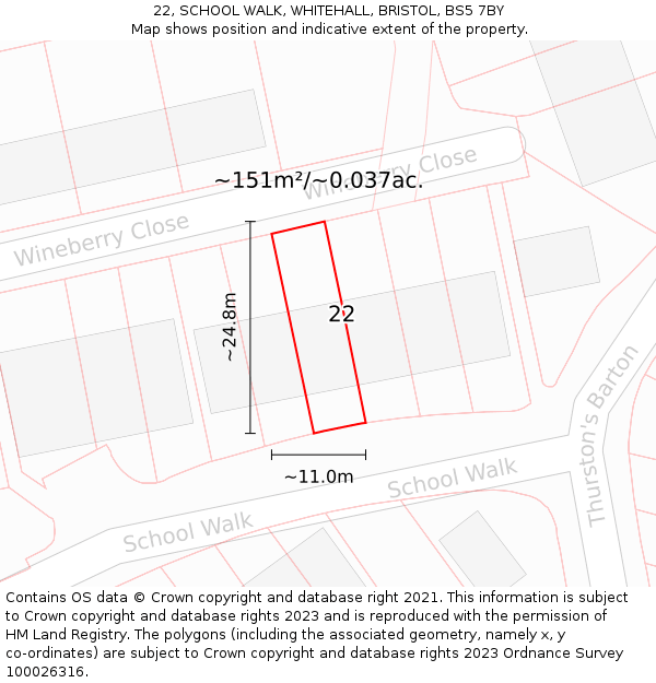 22, SCHOOL WALK, WHITEHALL, BRISTOL, BS5 7BY: Plot and title map
