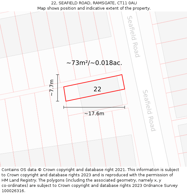 22, SEAFIELD ROAD, RAMSGATE, CT11 0AU: Plot and title map