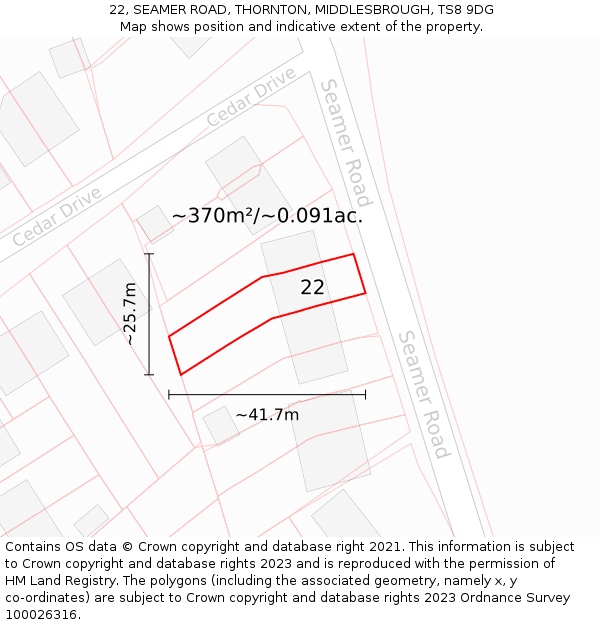 22, SEAMER ROAD, THORNTON, MIDDLESBROUGH, TS8 9DG: Plot and title map