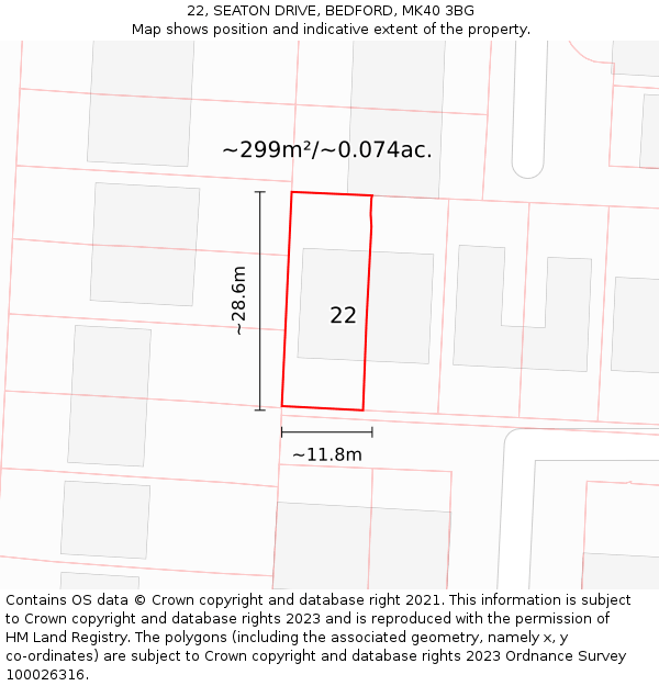 22, SEATON DRIVE, BEDFORD, MK40 3BG: Plot and title map