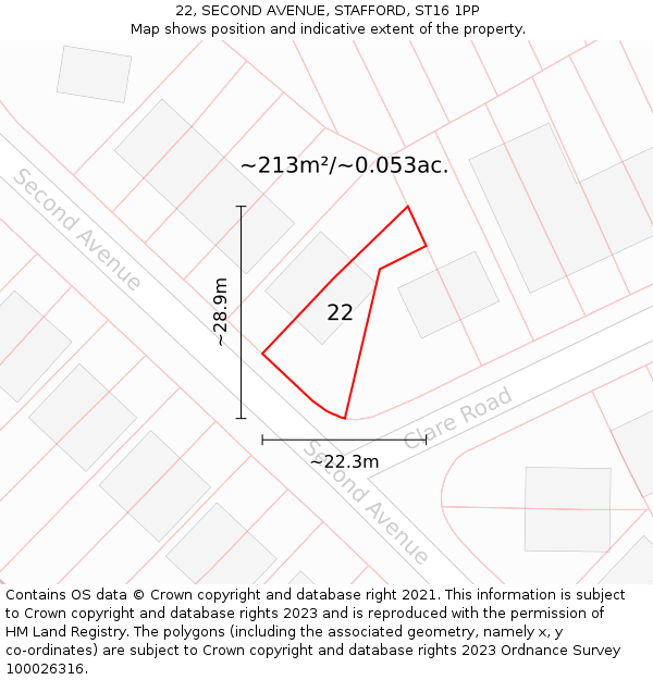 22, SECOND AVENUE, STAFFORD, ST16 1PP: Plot and title map