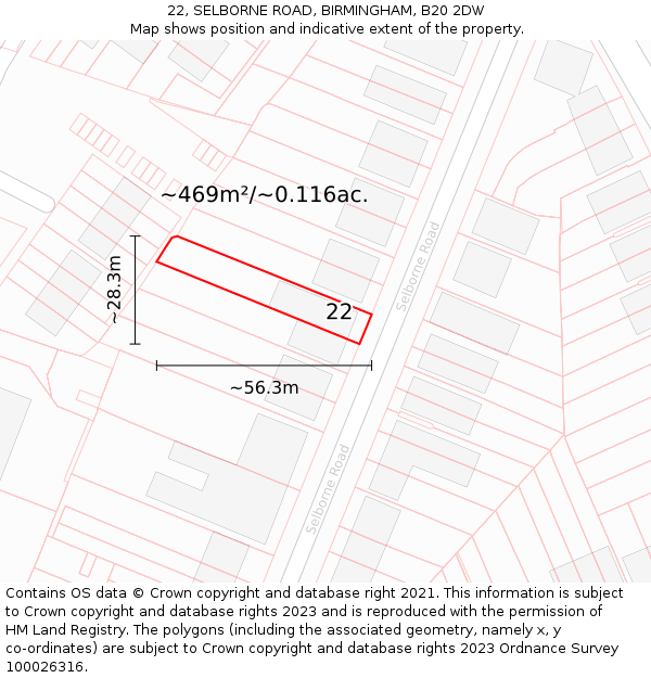 22, SELBORNE ROAD, BIRMINGHAM, B20 2DW: Plot and title map