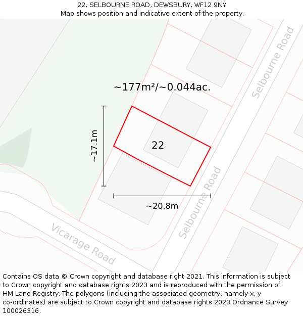 22, SELBOURNE ROAD, DEWSBURY, WF12 9NY: Plot and title map