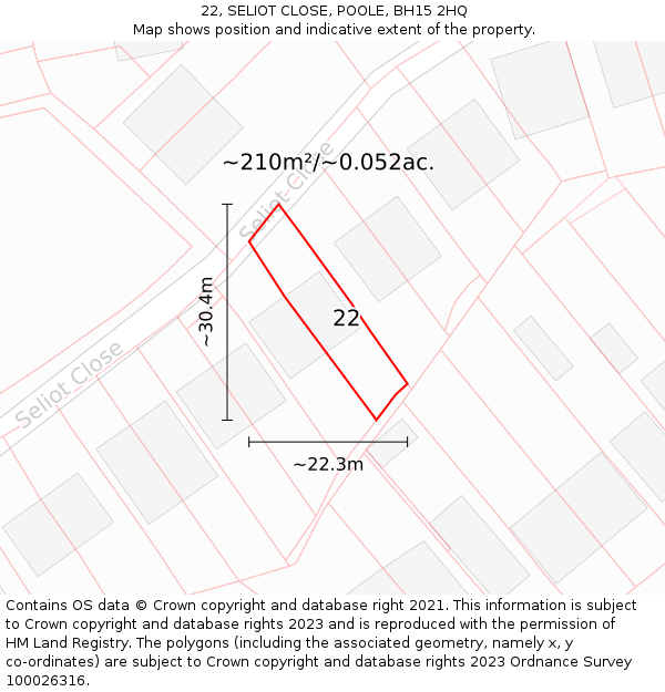 22, SELIOT CLOSE, POOLE, BH15 2HQ: Plot and title map