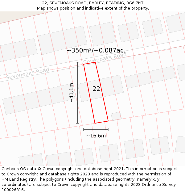 22, SEVENOAKS ROAD, EARLEY, READING, RG6 7NT: Plot and title map