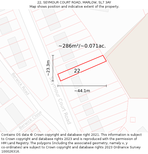 22, SEYMOUR COURT ROAD, MARLOW, SL7 3AY: Plot and title map