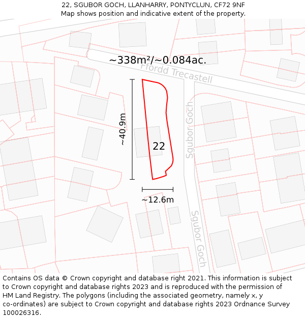 22, SGUBOR GOCH, LLANHARRY, PONTYCLUN, CF72 9NF: Plot and title map