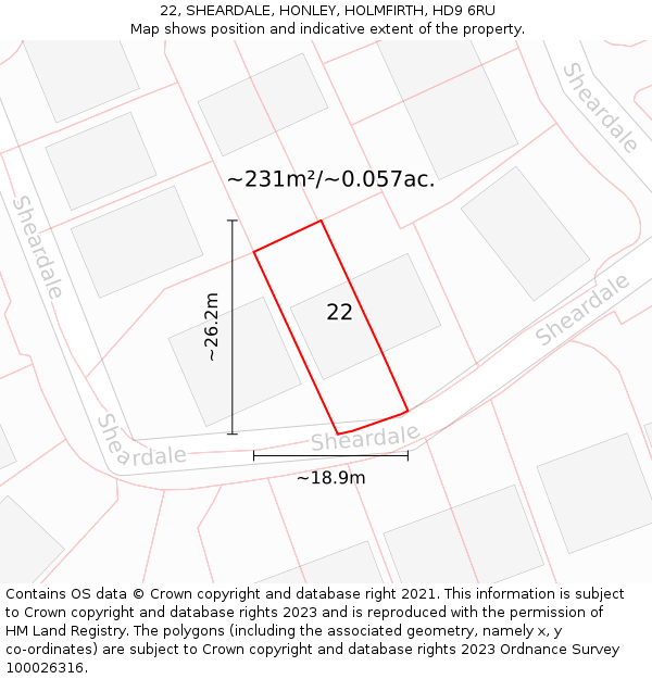 22, SHEARDALE, HONLEY, HOLMFIRTH, HD9 6RU: Plot and title map