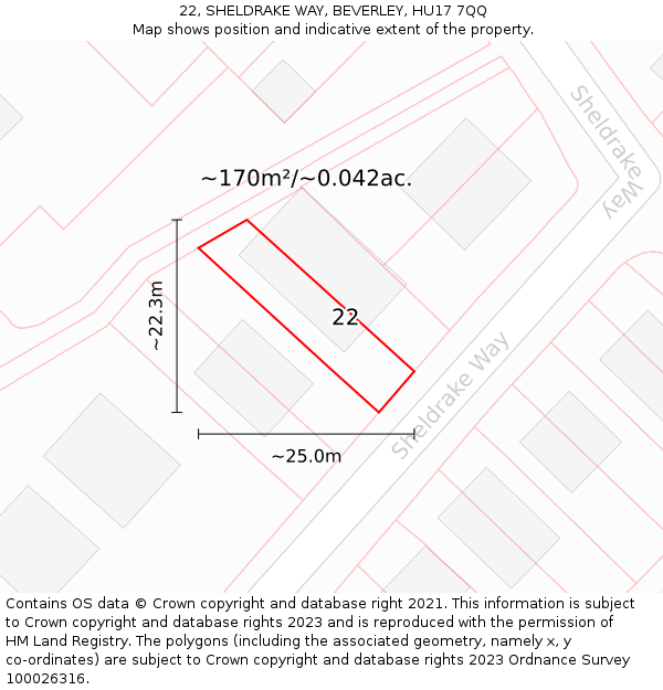 22, SHELDRAKE WAY, BEVERLEY, HU17 7QQ: Plot and title map