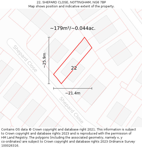 22, SHEPARD CLOSE, NOTTINGHAM, NG6 7BP: Plot and title map