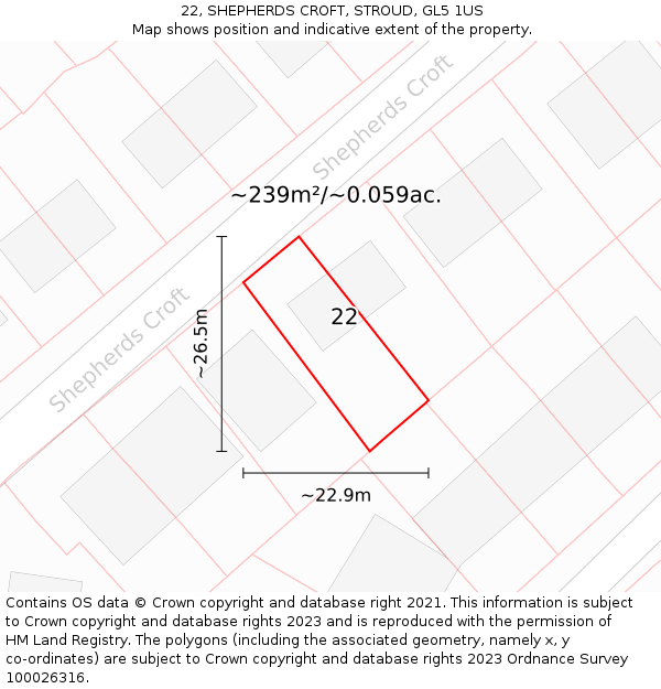 22, SHEPHERDS CROFT, STROUD, GL5 1US: Plot and title map