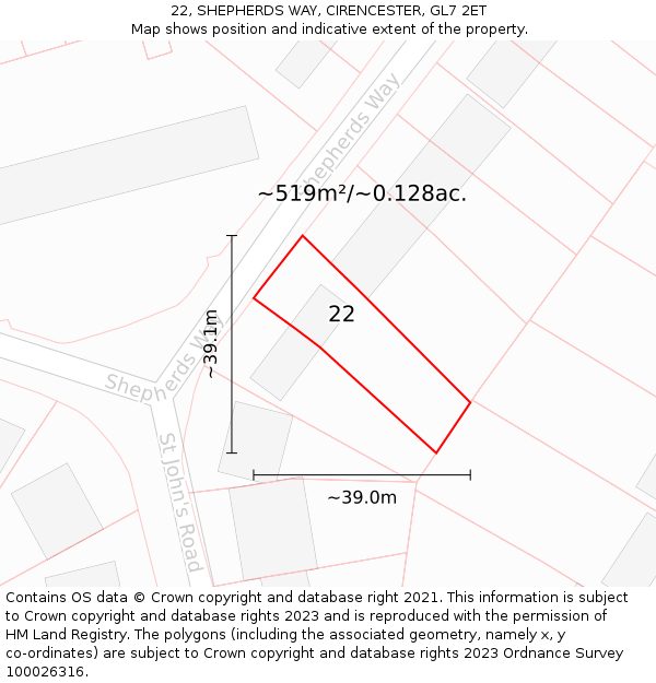22, SHEPHERDS WAY, CIRENCESTER, GL7 2ET: Plot and title map