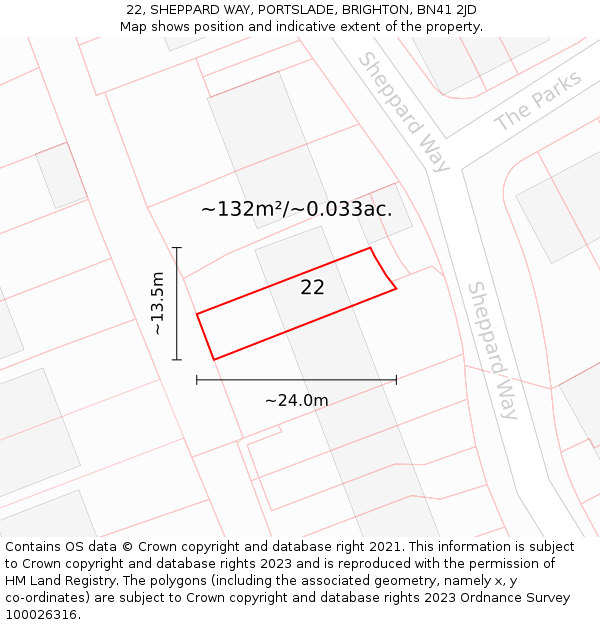 22, SHEPPARD WAY, PORTSLADE, BRIGHTON, BN41 2JD: Plot and title map